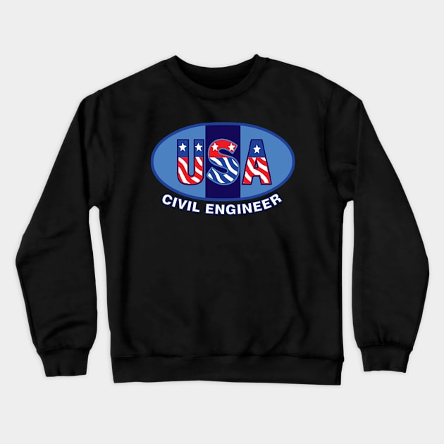 Patriotic Civil Engineer White Text Crewneck Sweatshirt by Barthol Graphics